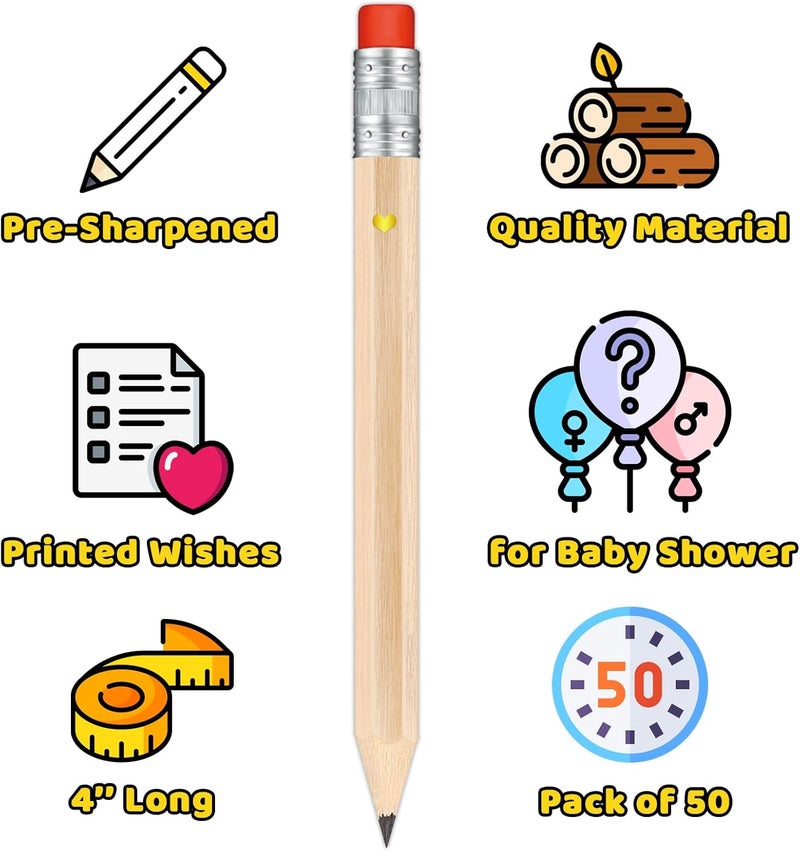 Vusnud 50Pcs - Baby Shower Sharpened Half Pencils with Erasers, Pre-sharpened Pencils for Baby Shower Games, 4 Inches - Image 3